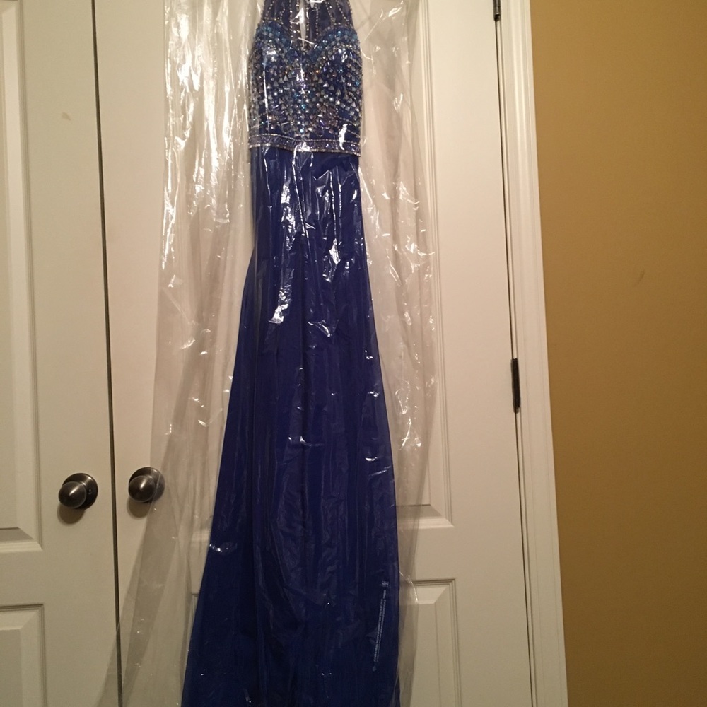 Rachel Roy bedazzled blue evening dress
